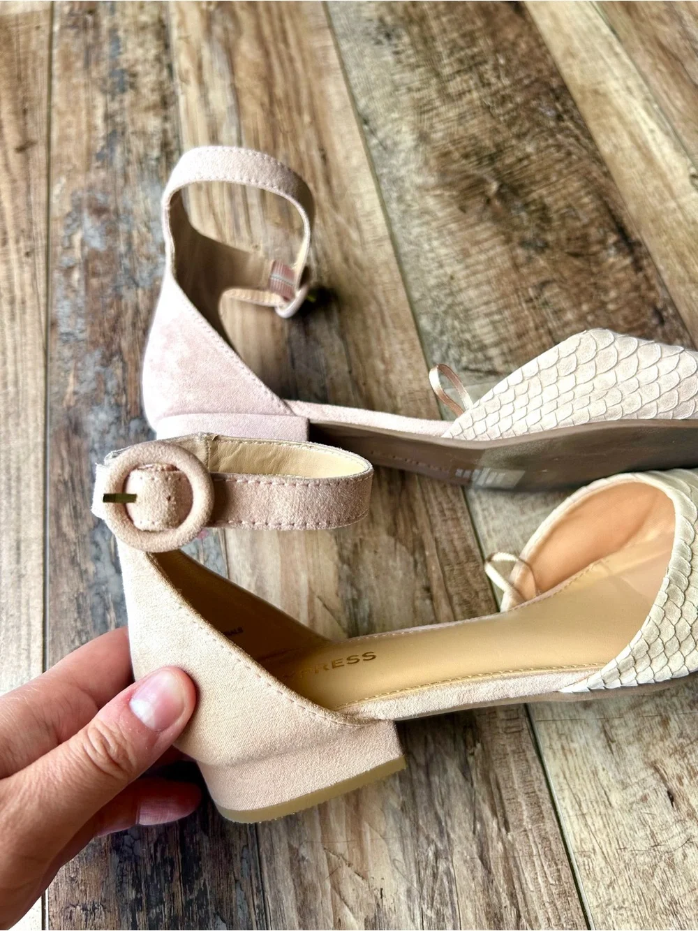 Express Blush Pink Snakeskin D’Orsay Ankle Strap Pointed Flats Size 7